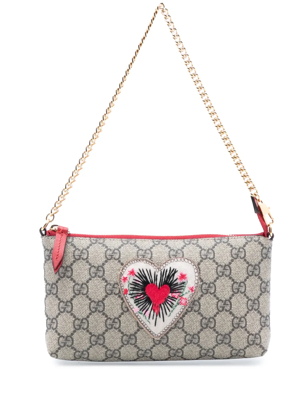 Gucci Pre-Owned Borsa a spalla in tessuto GG Supreme con ricamo e catena 2000-2015 - Marrone