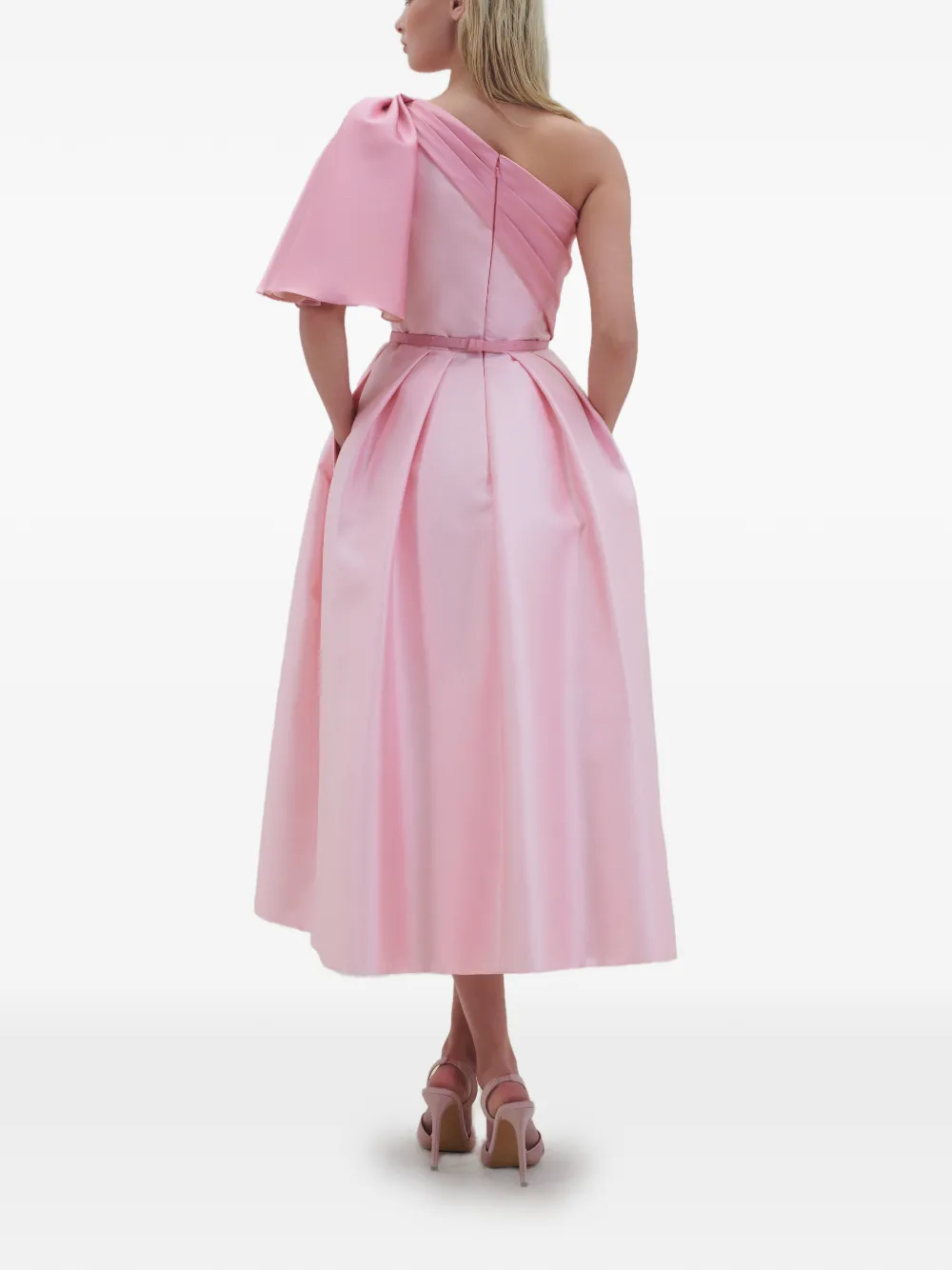Rami Al Ali Gedrapeerde geplooide midi-jurk met asymmetrische top Roze