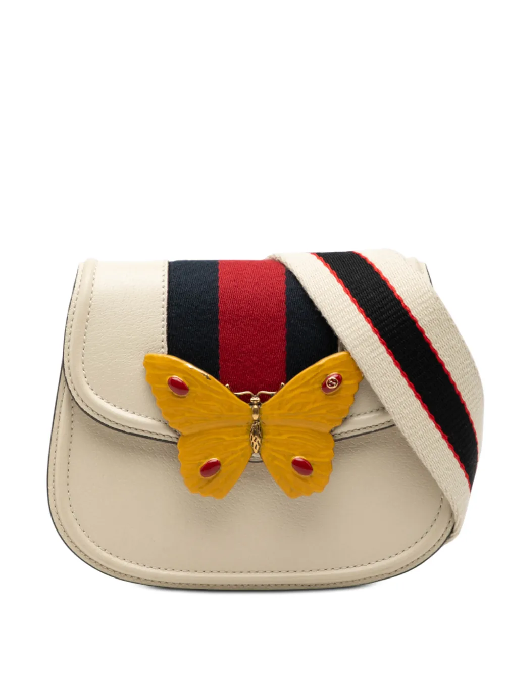 Gucci Pre-Owned Borsa a tracolla Totem Linea Butterfly piccola in pelle di vitello con decorazione Web 2016-2025 - Bianco