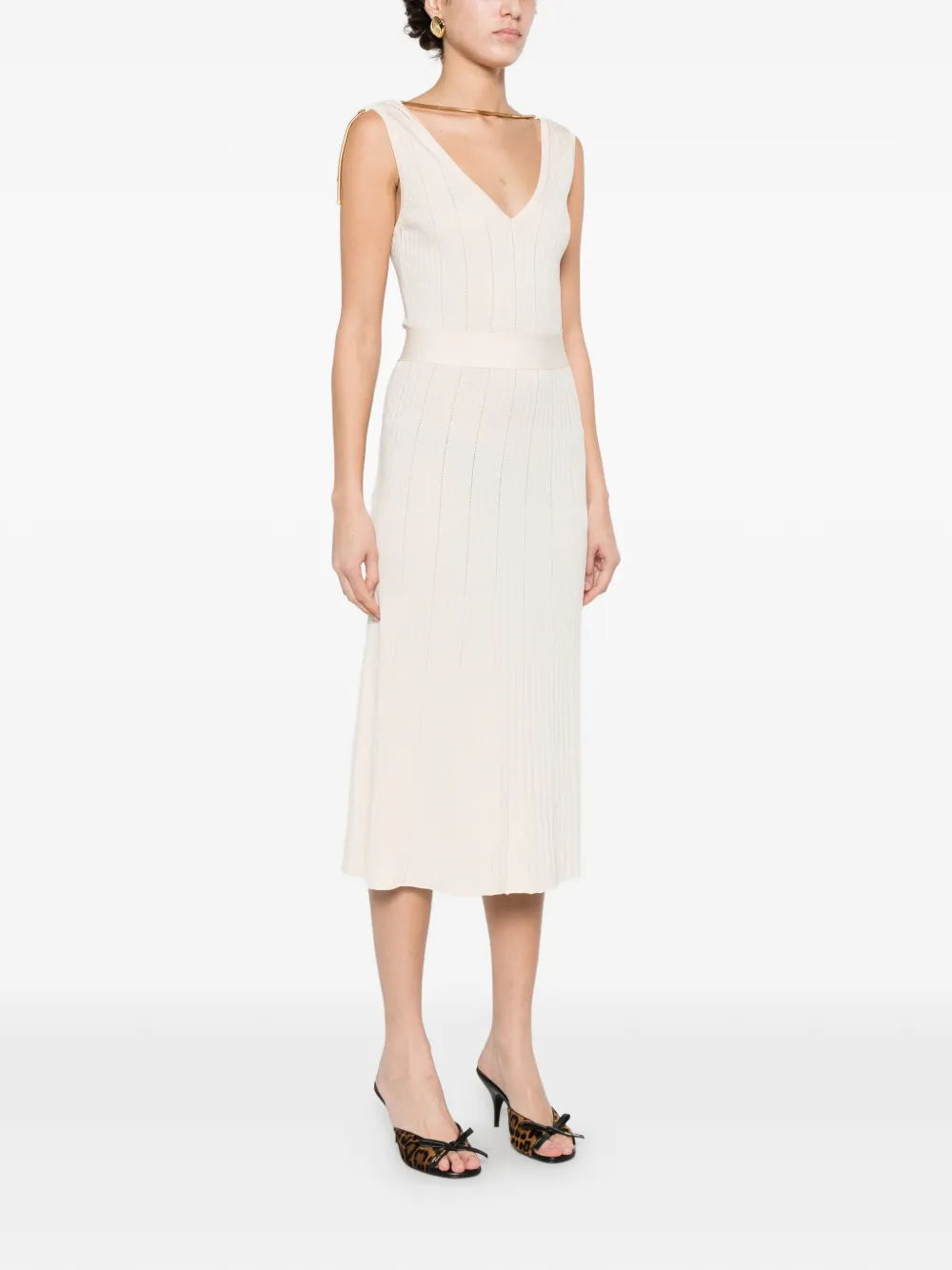 Elisabetta Franchi Opengewerkte jurk met verfraaid detail Beige