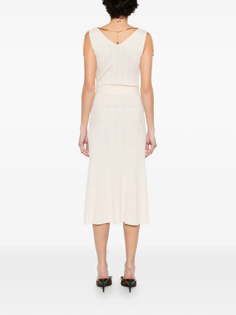 Elisabetta Franchi Opengewerkte jurk met verfraaid detail Beige
