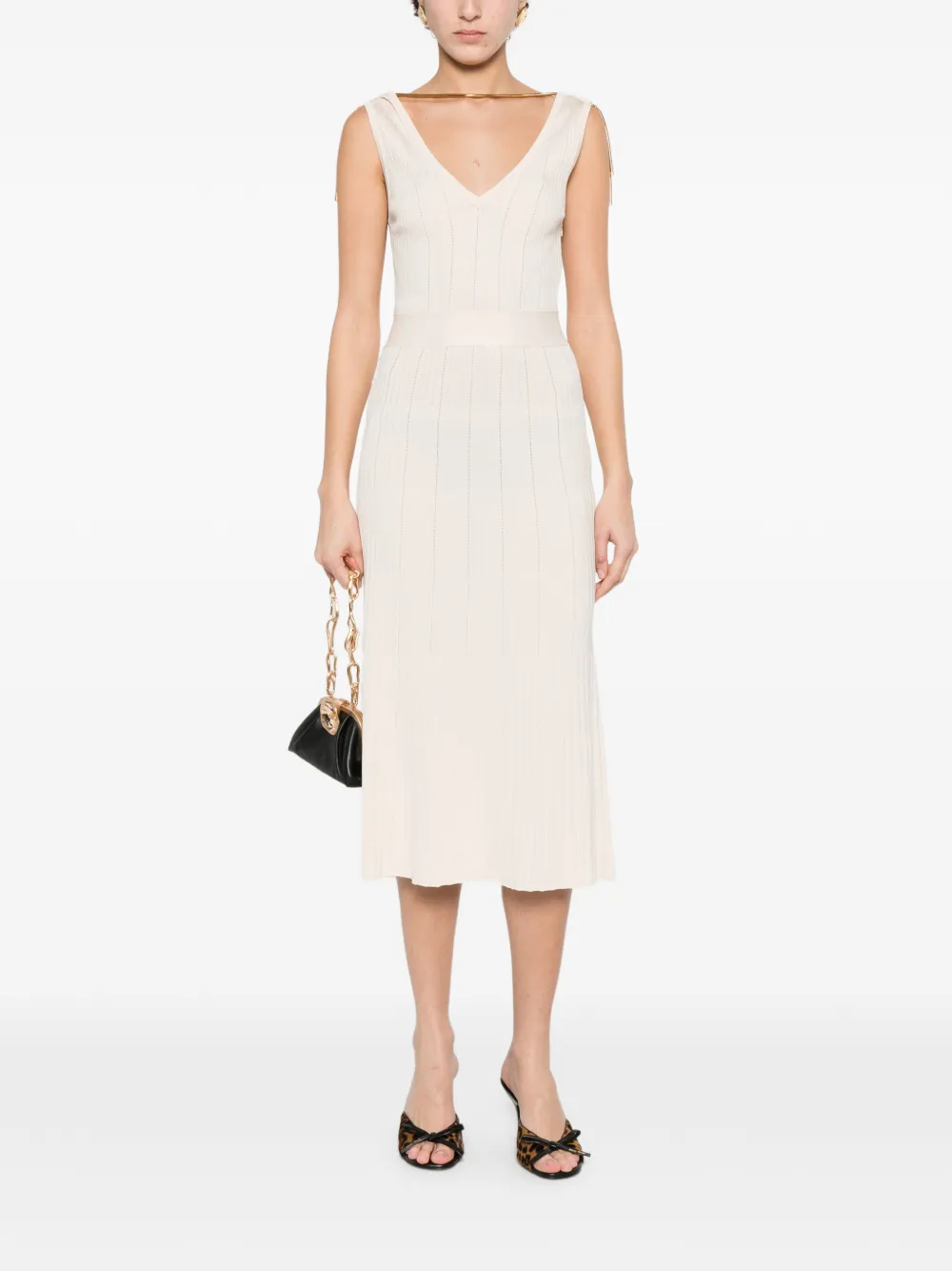 Elisabetta Franchi Opengewerkte jurk met verfraaid detail Beige