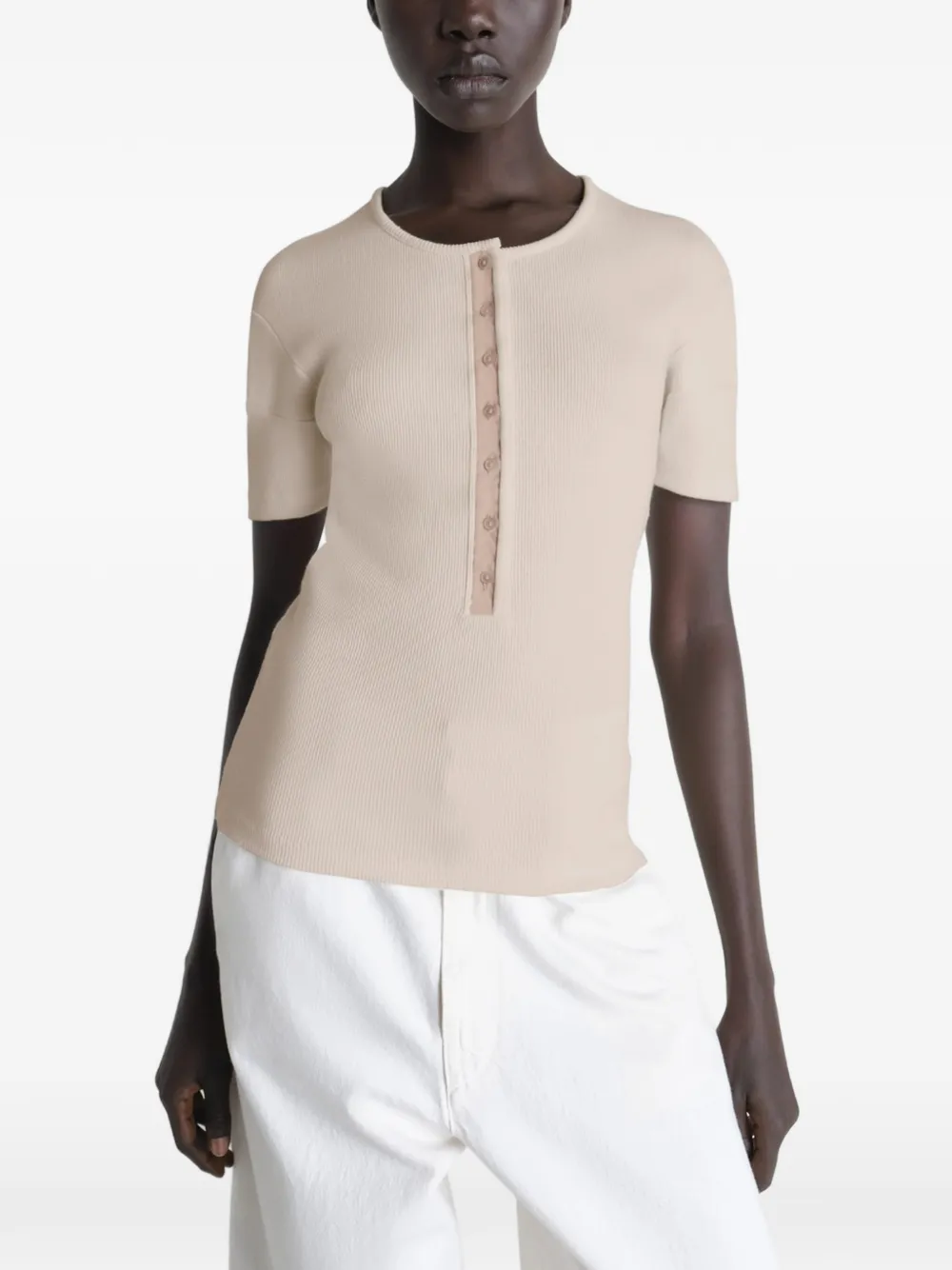 LEMAIRE Fitted Henley in Jersey in Neutrals, view 3