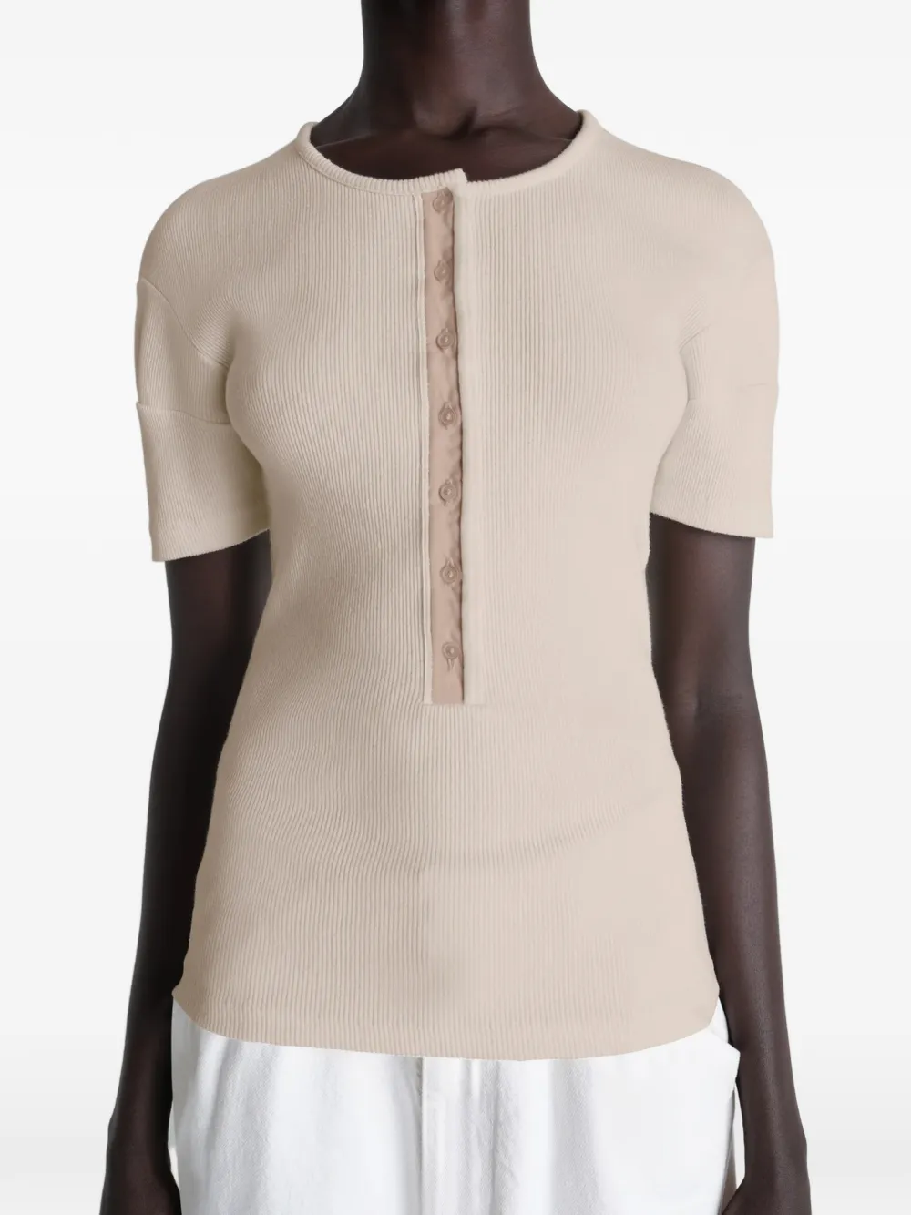 LEMAIRE Fitted Henley in Jersey in Neutrals, view 4