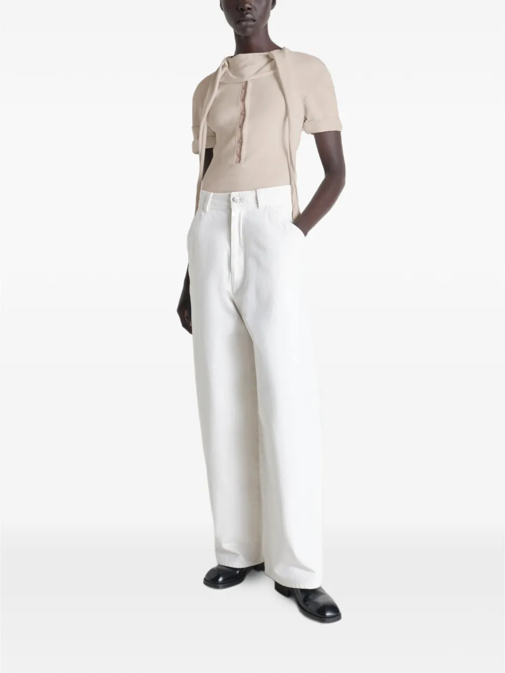 LEMAIRE Fitted Henley in Jersey in Neutrals, view 2