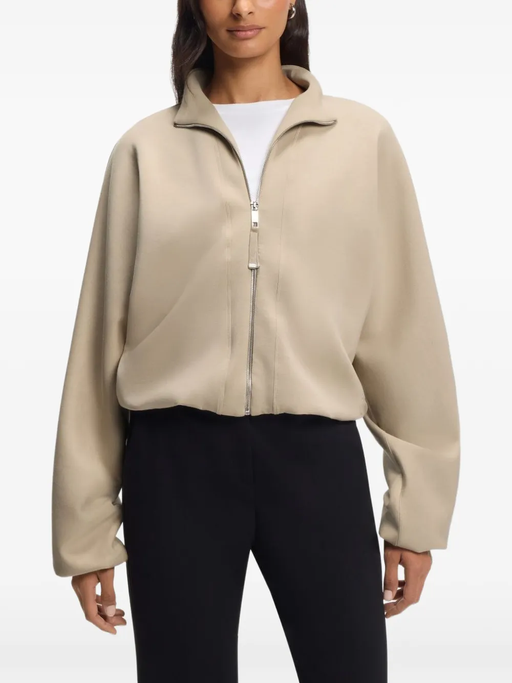 BOSS Ruimvallend bomberjack van stretch jersey Beige