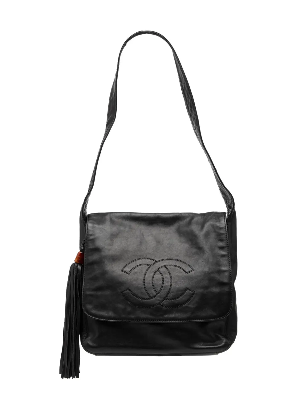 CHANEL Pre-Owned Borsa a spalla CC in pelle di agnello con battente e nappina 1997-1999 - Nero