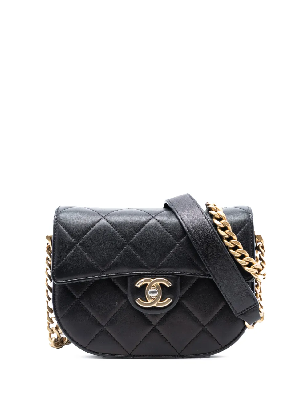 CHANEL Pre-Owned 2021 Mini CC Quilted Shiny Calfskin Round Moon Messenger Flap crossbody bag - Nero