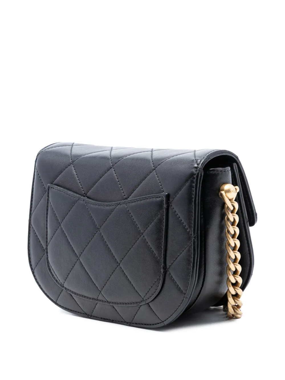  Chanel Pre-owned 2021 Mini Cc Quilted Shiny Calfskin Round Moon Messenger Flap Crossbody Bag - Black 
