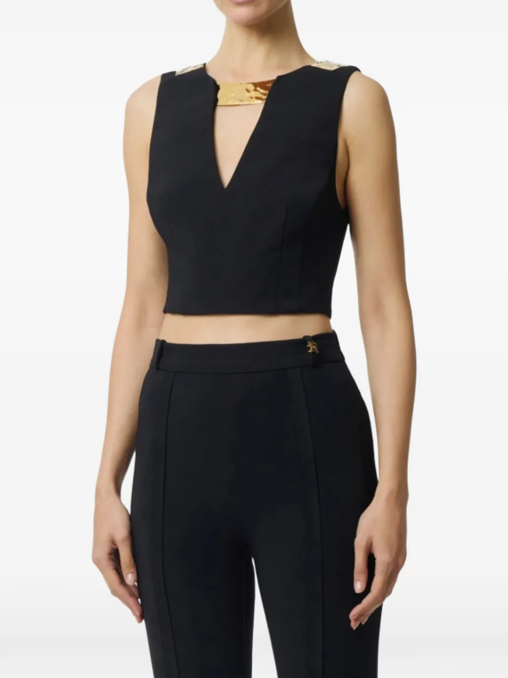 Elisabetta Franchi jewelled V-neck tank top - Nero