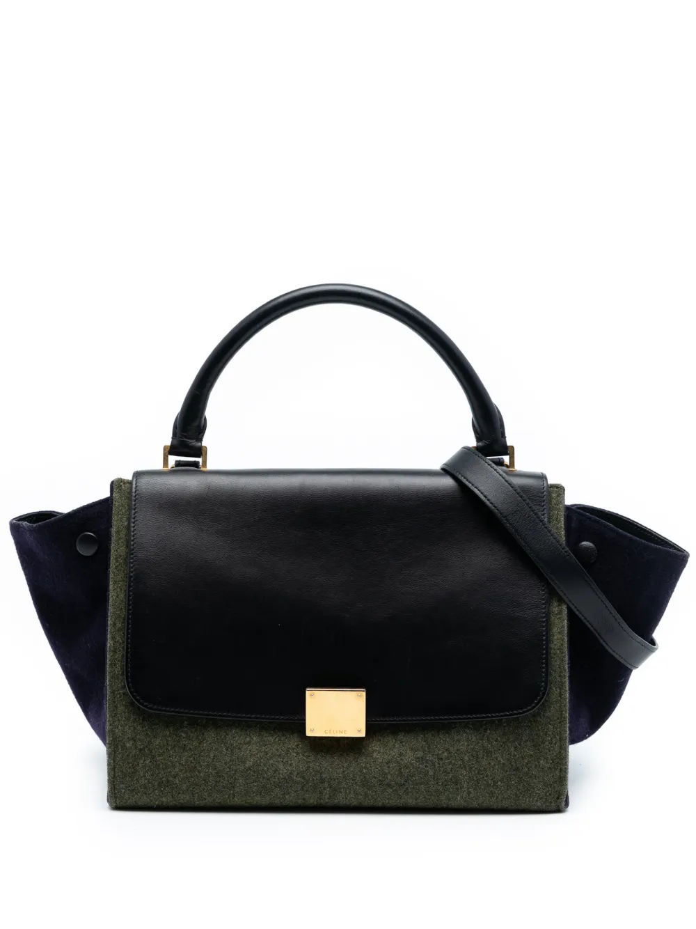 Celine Pre-Owned 2014 Medium Tricolor Felt and Calfskin Trapeze satchel - Marrone