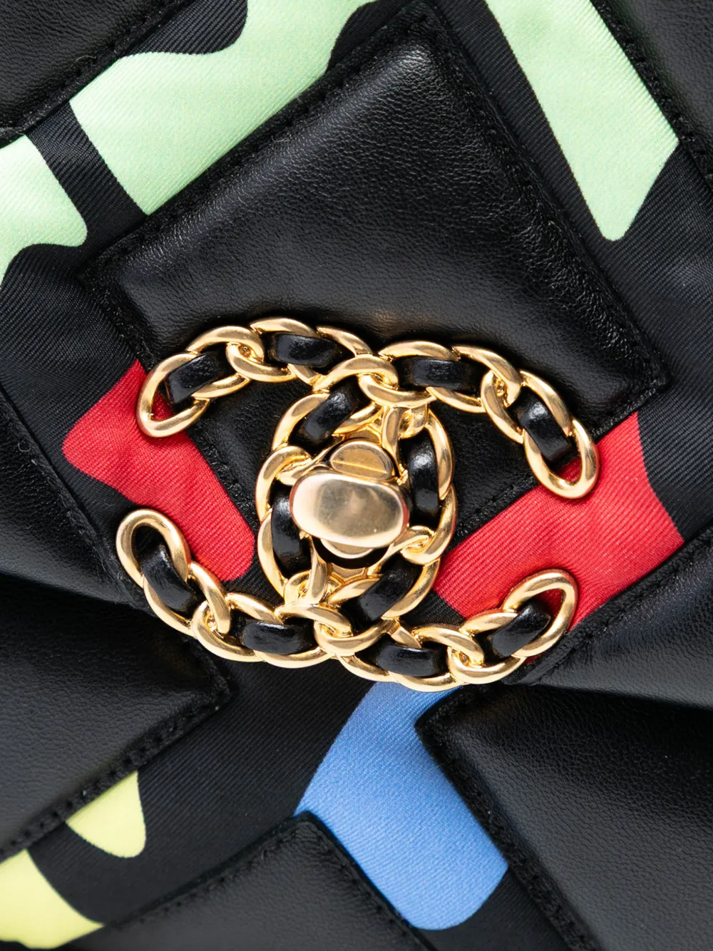 2021-2025 Medium Lambskin And Printed Silk Fixation 19 Flap Satchel