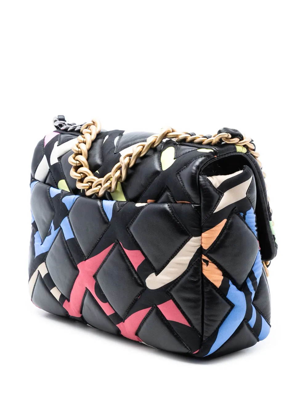 2021-2025 Medium Lambskin And Printed Silk Fixation 19 Flap Satchel