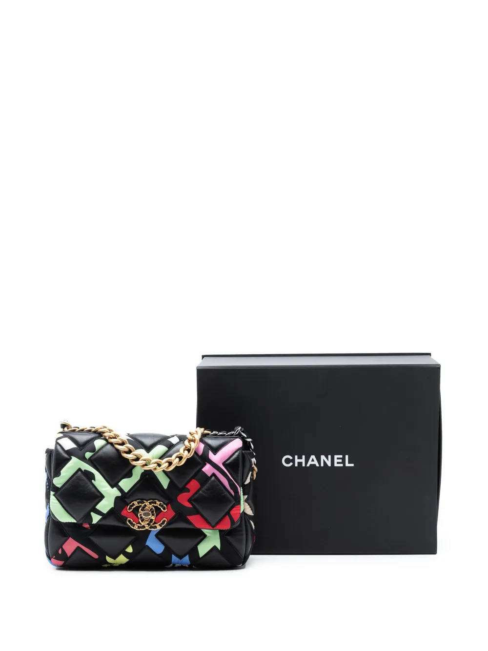 2021-2025 Medium Lambskin And Printed Silk Fixation 19 Flap Satchel