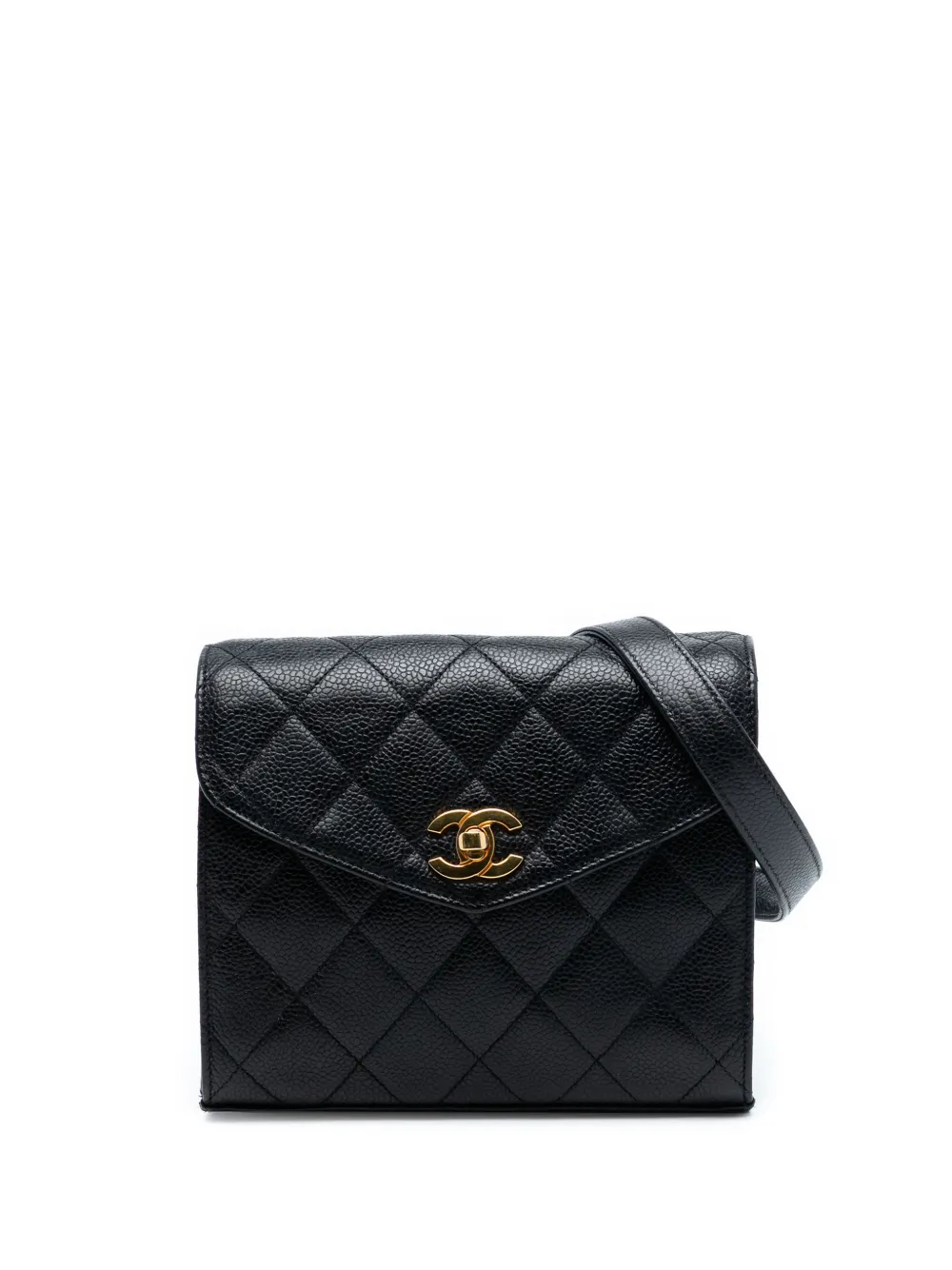 CHANEL Pre-Owned 1996-1997 Mini CC Quilted Caviar Envelope Flap crossbody bag - Nero