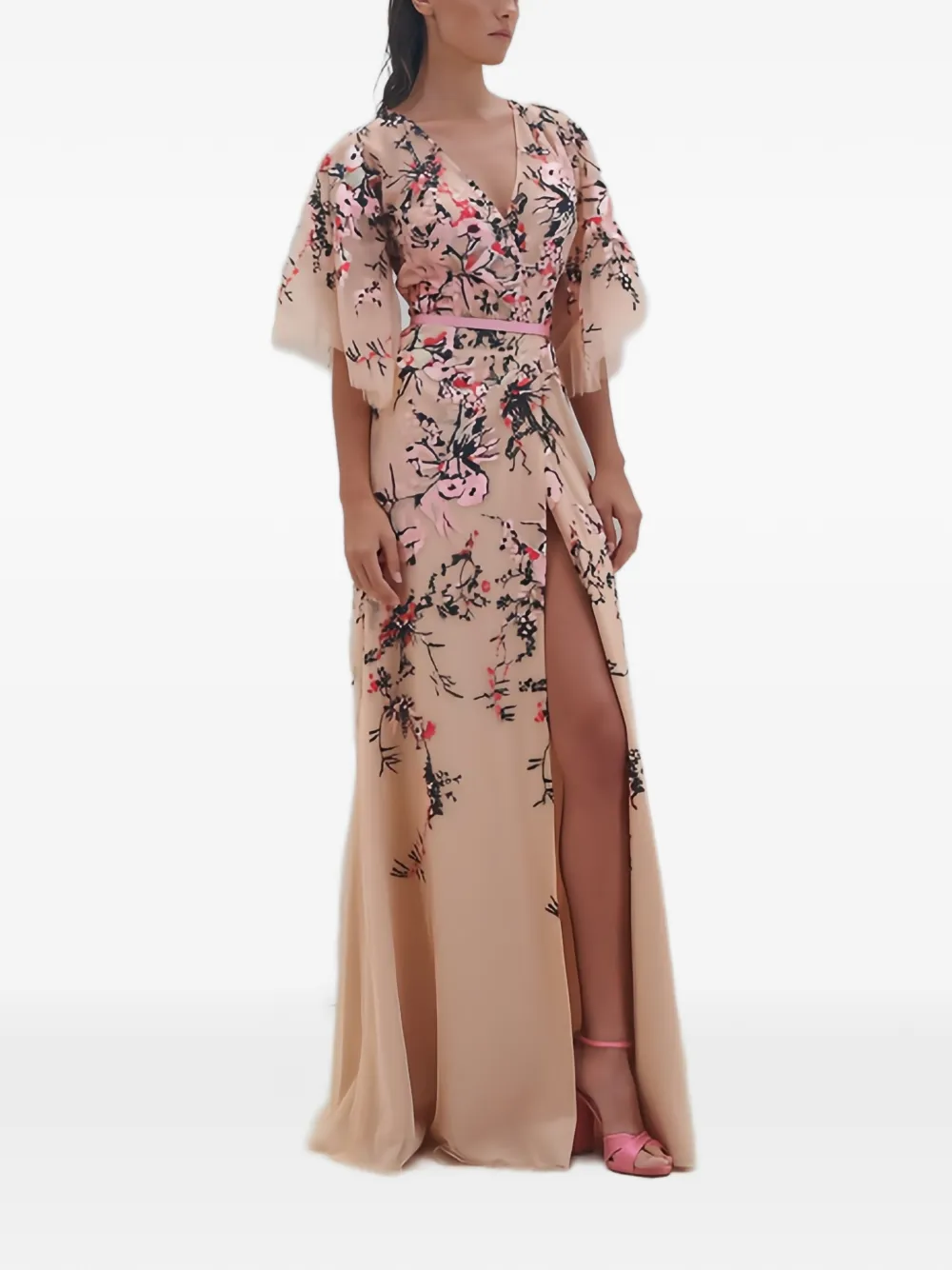 Embroidered Overlap Maxi Dress