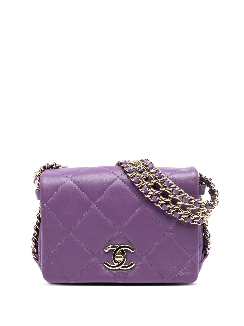 CHANEL Pre-Owned 2021-2025 Mini Lambskin Triple Chain Full Flap shoulder bag - Viola
