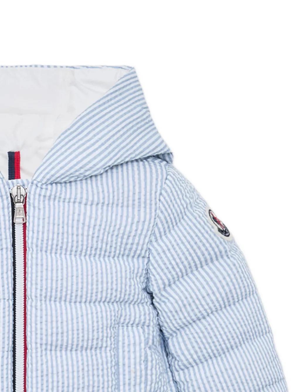 Moncler Enfant Haluk Seersucker donsjack met capuchon Blauw