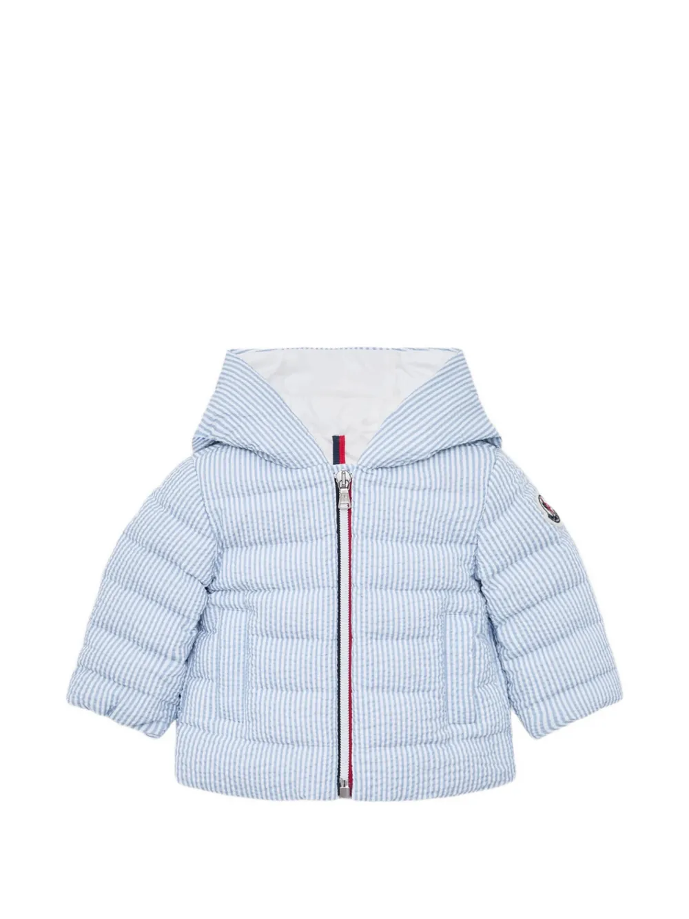 Moncler Enfant Haluk Seersucker donsjack met capuchon Blauw