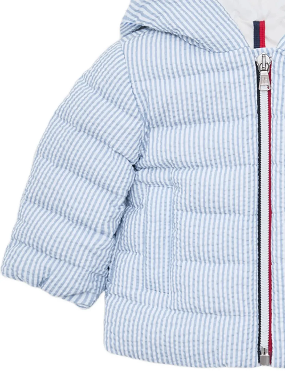 Moncler Enfant Haluk Seersucker donsjack met capuchon Blauw