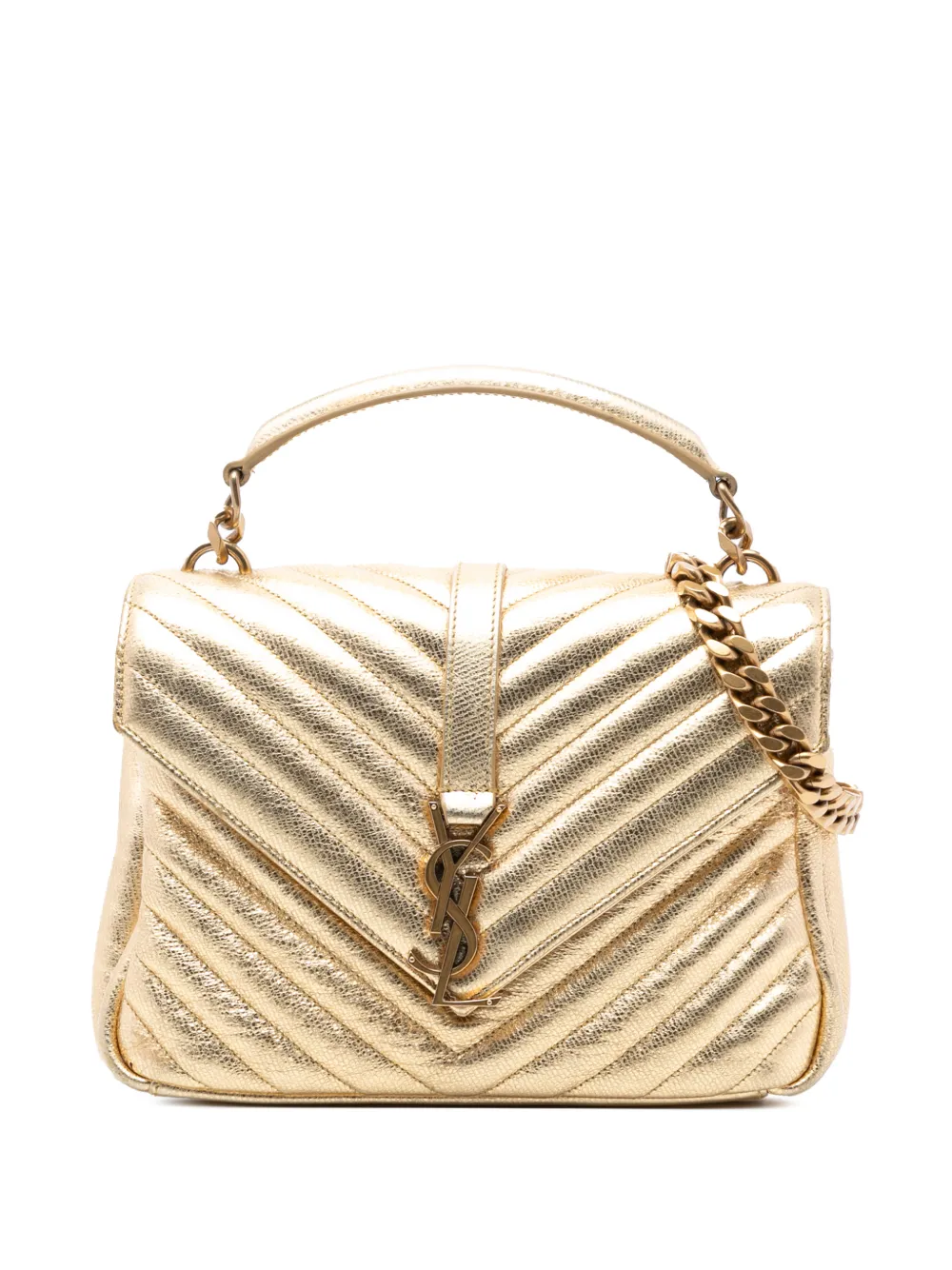 Saint Laurent Pre-Owned 2016 Medium Metallic Calfskin Chevron Monogram College Bag satchel - Oro