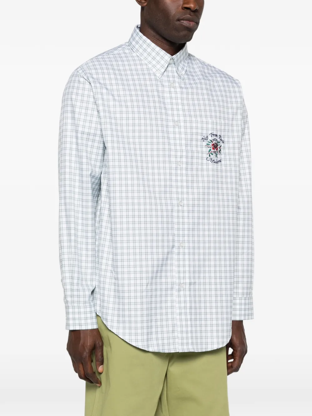 Checked-Pattern Logo-Embroidery Shirt