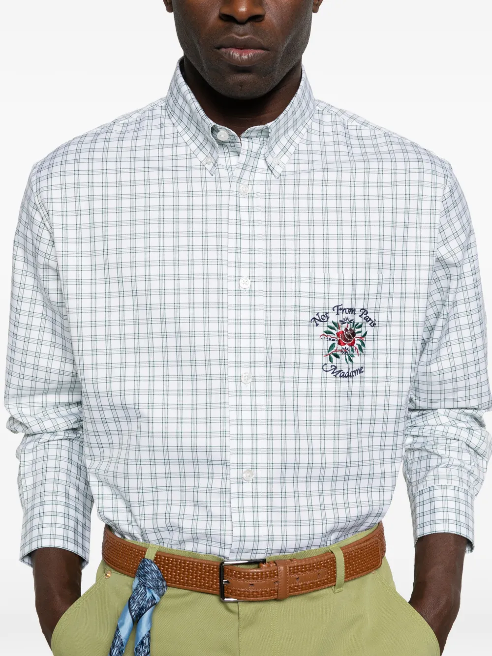 Checked-Pattern Logo-Embroidery Shirt