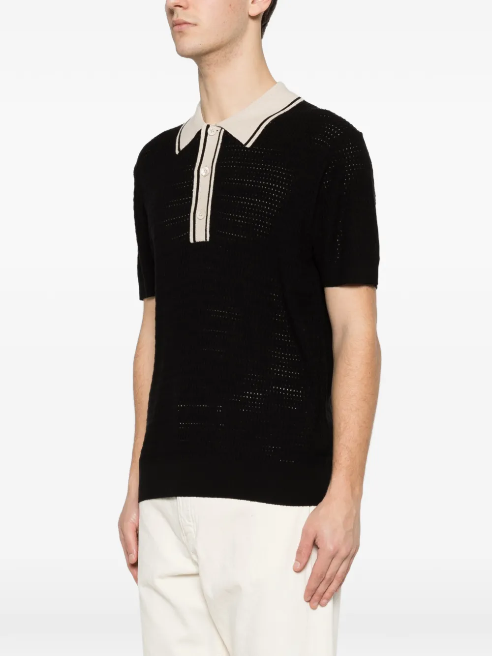 Paolo Pecora Gebreide poloshirt met gestreepte kraag Zwart