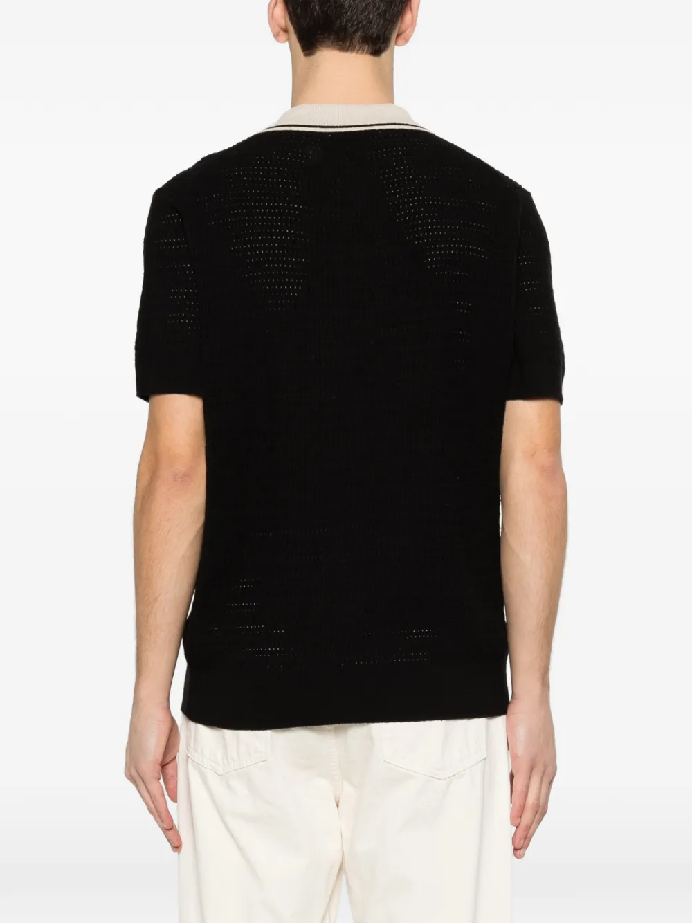 Paolo Pecora Gebreide poloshirt met gestreepte kraag Zwart