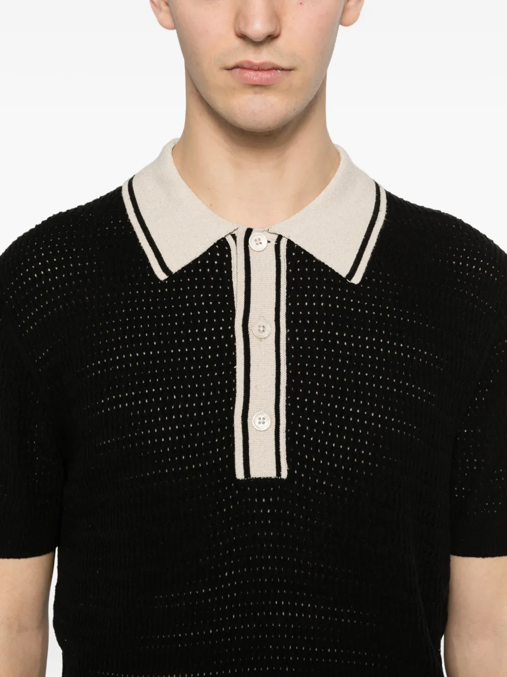 Paolo Pecora Gebreide poloshirt met gestreepte kraag Zwart