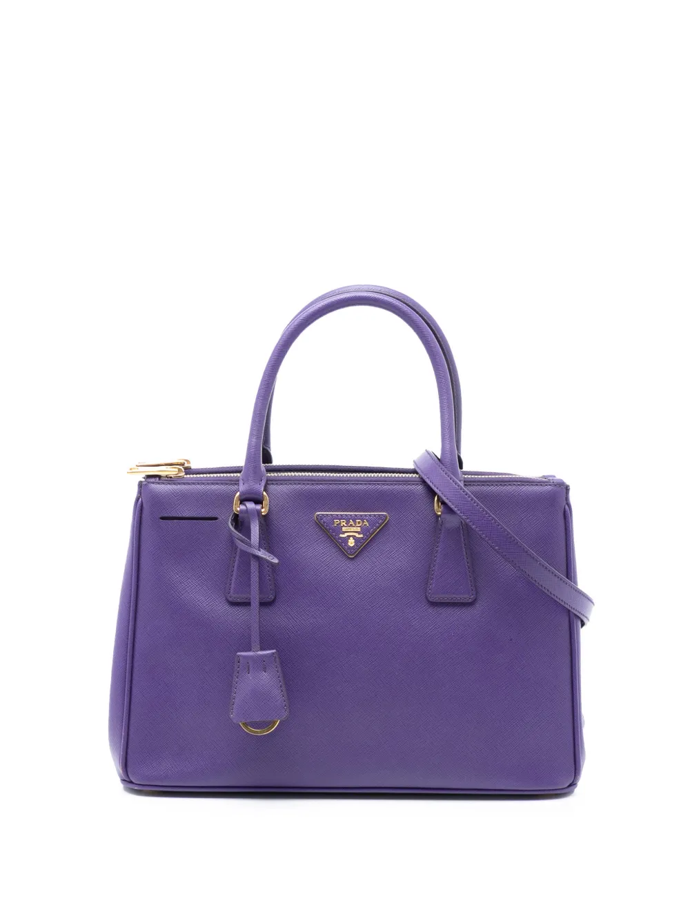 Prada Pre-Owned Borsa a tracolla Lux Galleria piccola in pelle Saffiano con doppia zip 2010-2025 - Viola