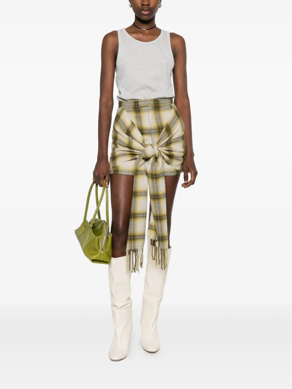  Maison Mihara Yasuhiro Check-pattern Tassel Mini Skirt - Neutrals 