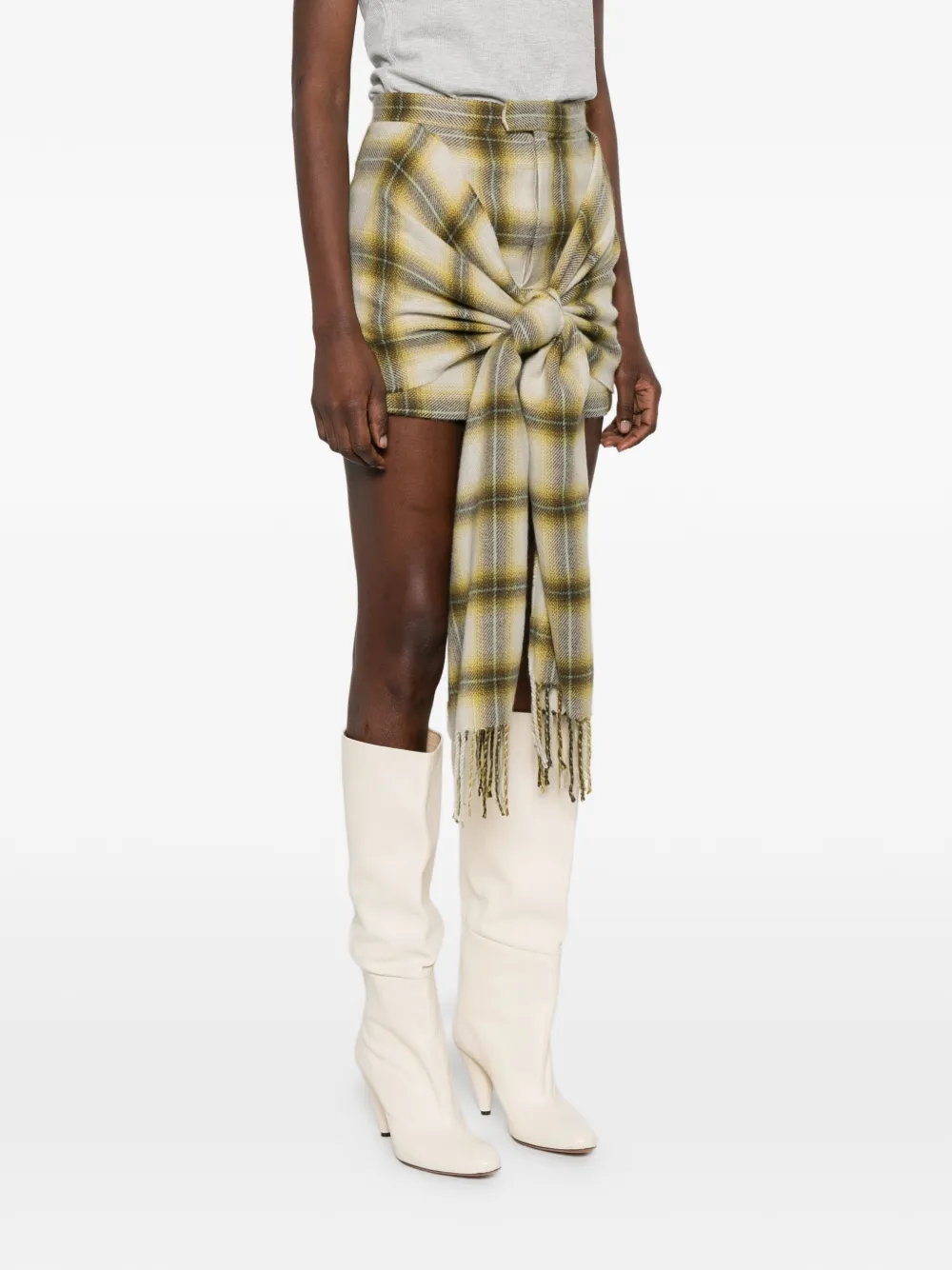  Maison Mihara Yasuhiro Check-pattern Tassel Mini Skirt - Neutrals 