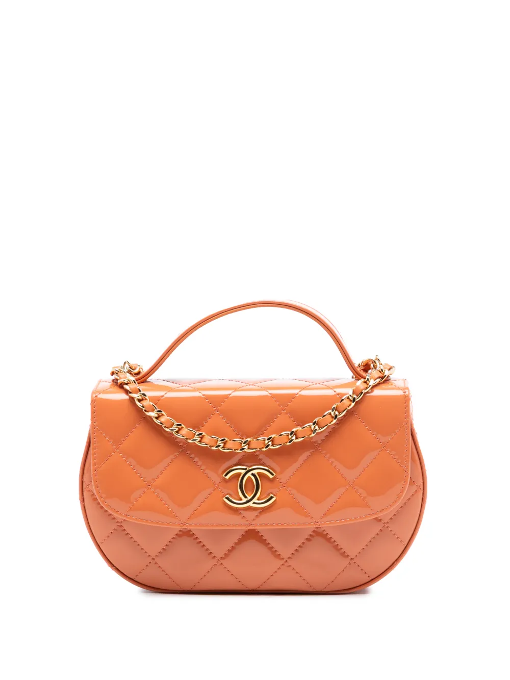 CHANEL Pre-Owned 2021-2025 CC Quilted Patent Top Handle Phone Holder With Chain satchel - Arancione