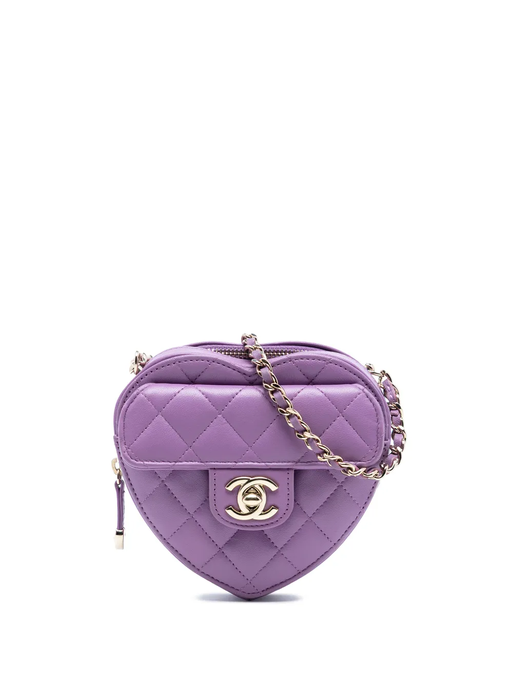 CHANEL Pre-Owned Borsa a tracolla CC in Love Heart mini in pelle di agnello 2021 - Viola
