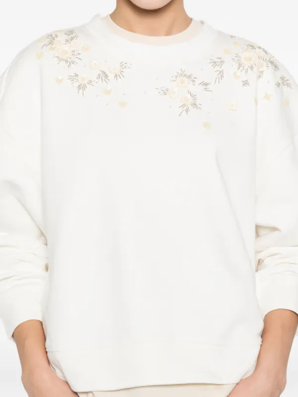 ❁Ma❁ TWINSET floral-appliqué Sweater | Neutrals | FARFETCH