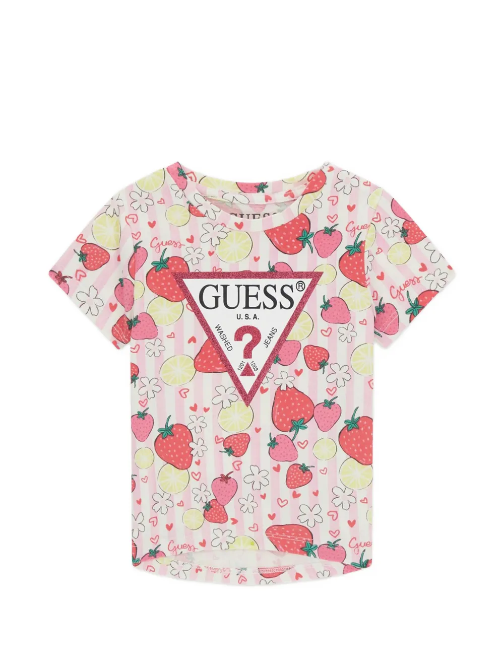 guess kids striped graphic-print T-shirt - Rosa