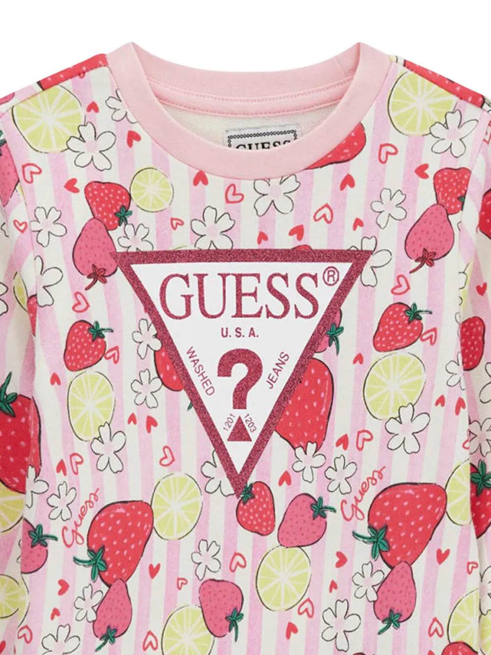 guess kids Gestreepte sweater met aardbeienprint Roze