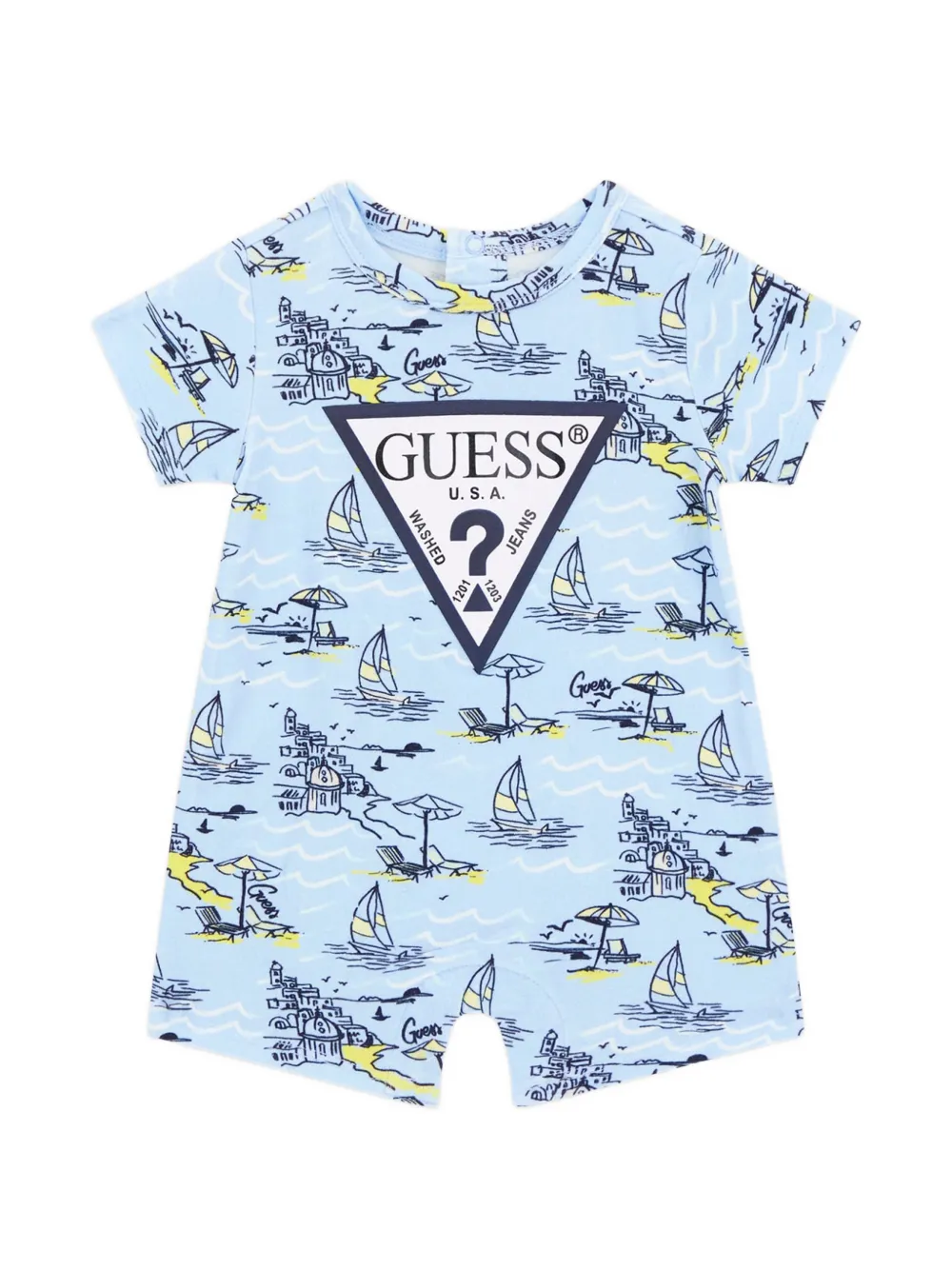 guess kids rear-buttoned patterned romper - Blu