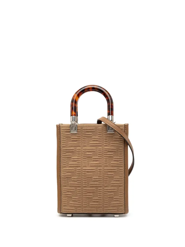 Fendi Pre-owned 2010-2025 Mini Zucca Embossed Technical Fabric Sunshine Shopper Tote Satchel in Brown