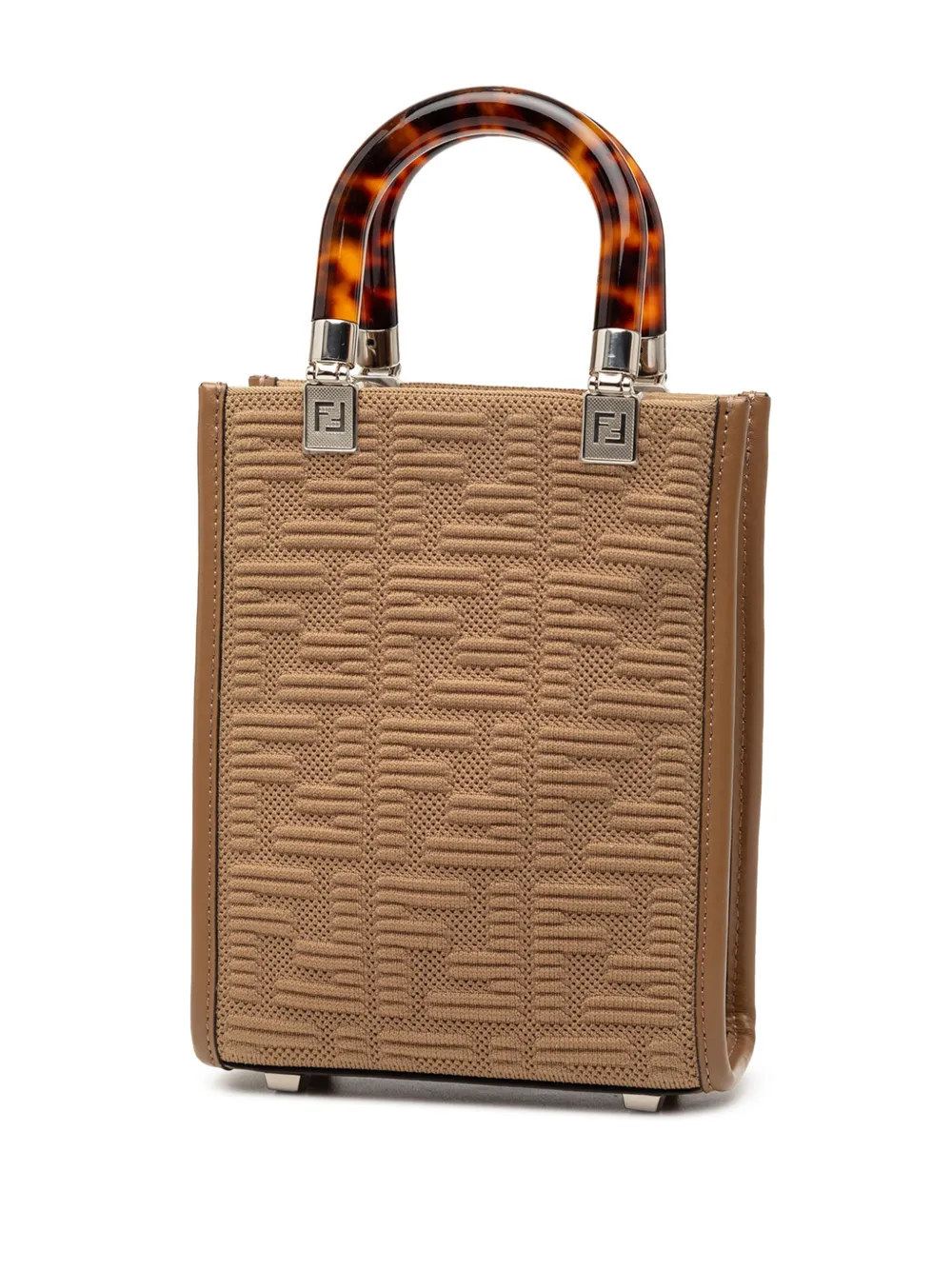 Fendi Pre-owned 2010-2025 Mini Zucca Embossed Technical Fabric Sunshine Shopper Tote Satchel - Brown 