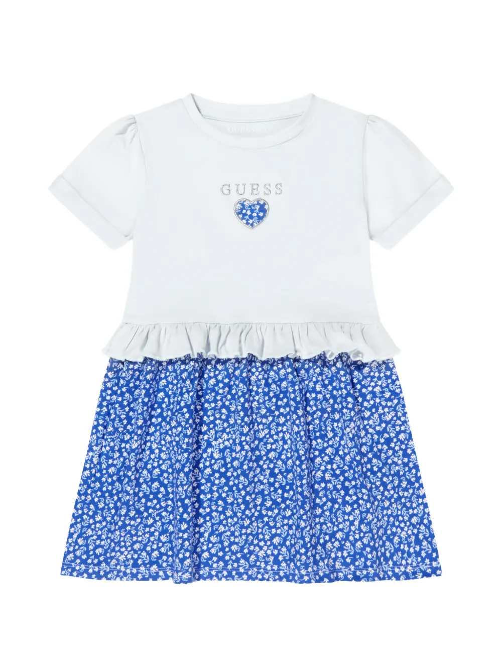 guess kids ruffled floral-print dress - Blu