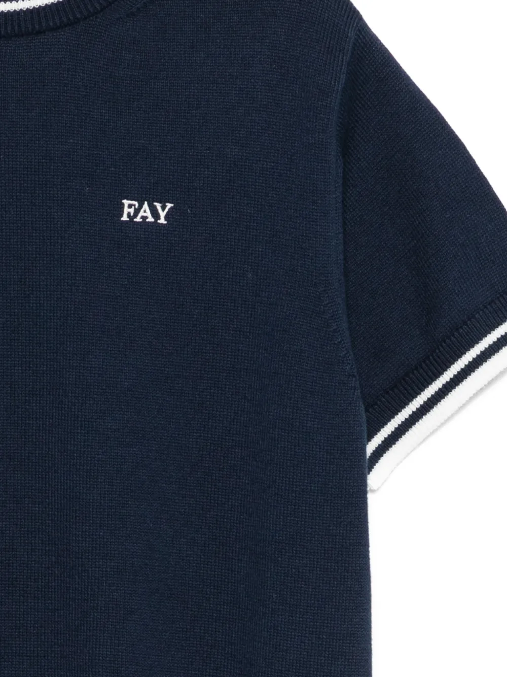 Fay Kids T-shirt met gestreepte afwerking Blauw