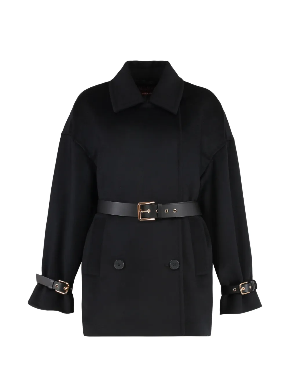 Max Mara Belted Double-breasted Coat In Black