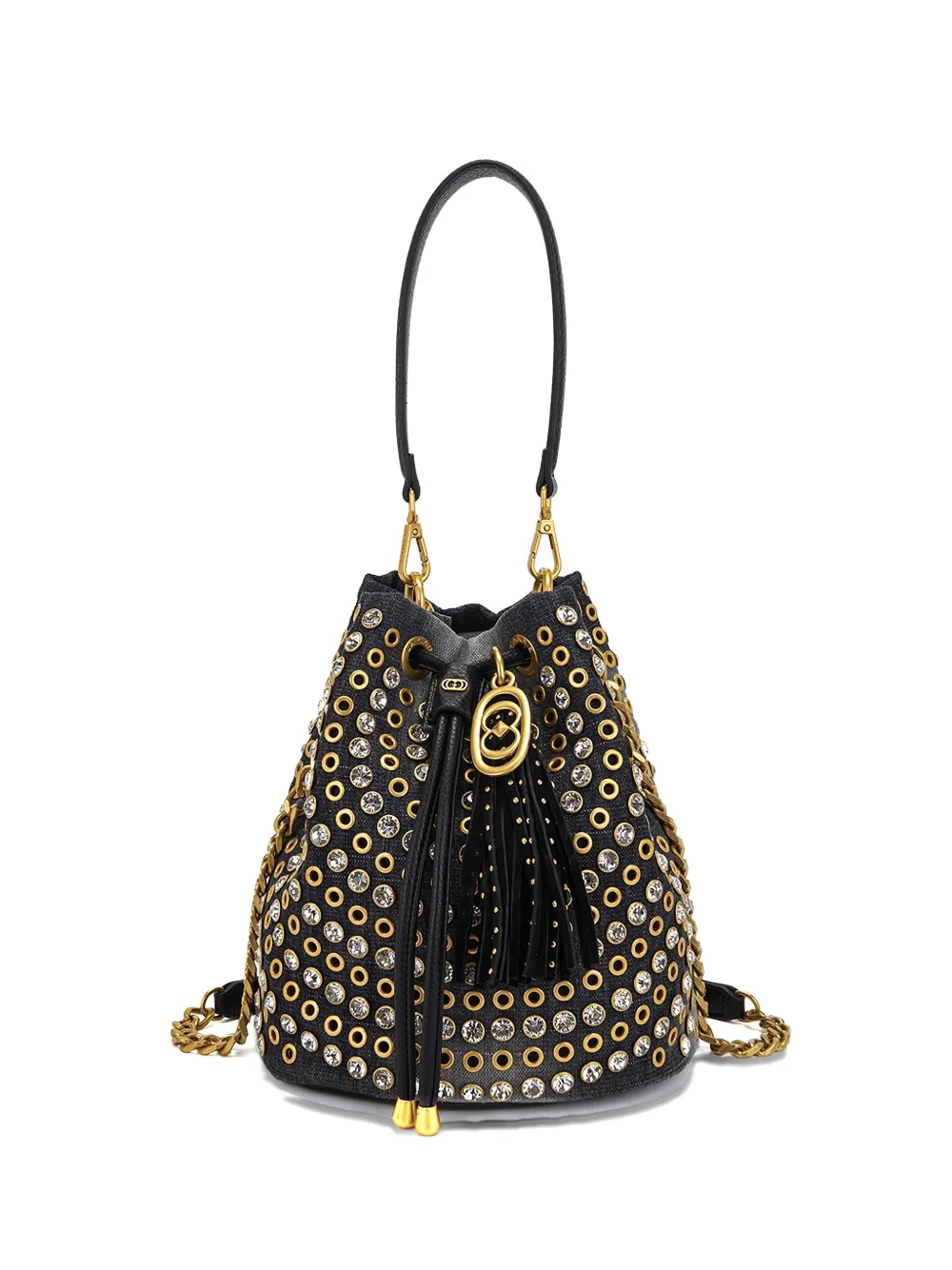 La Carrie small studded drawstring bucket bag - Nero