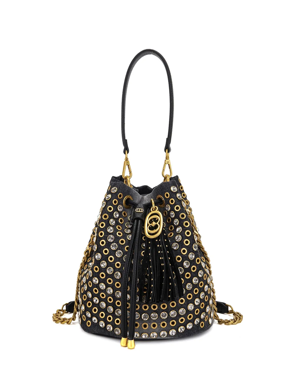 La Carrie small studded drawstring bucket bag - Nero