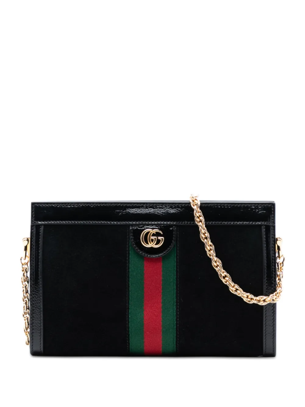 Gucci Pre-Owned Borsa a tracolla Ophidia piccola in pelle scamosciata con catena 2016-2026 - Nero