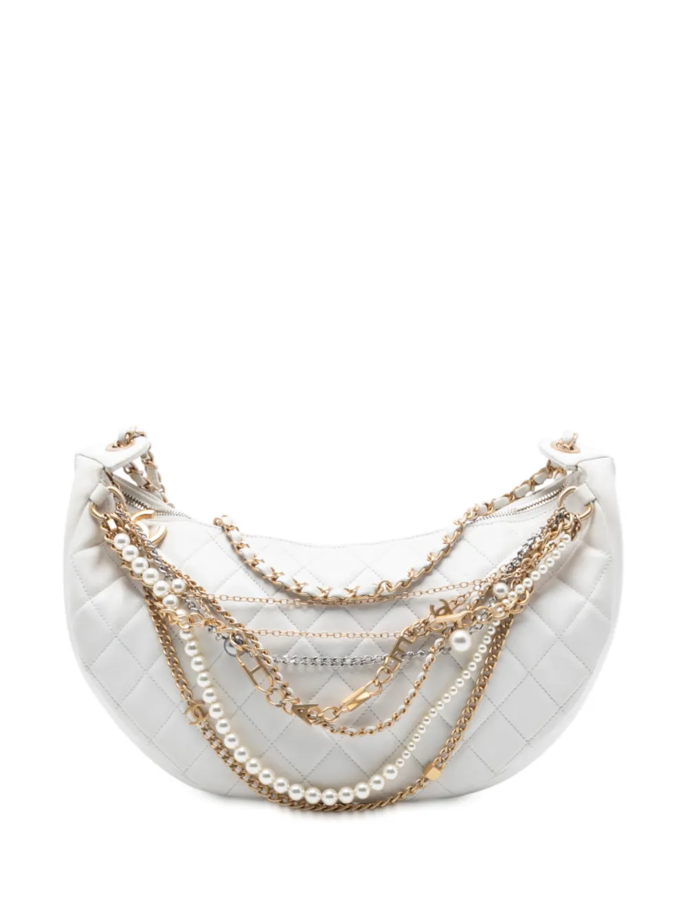 CHANEL Pre-Owned 2019 Quilted Lambskin All About Chains hobo bag - Bianco