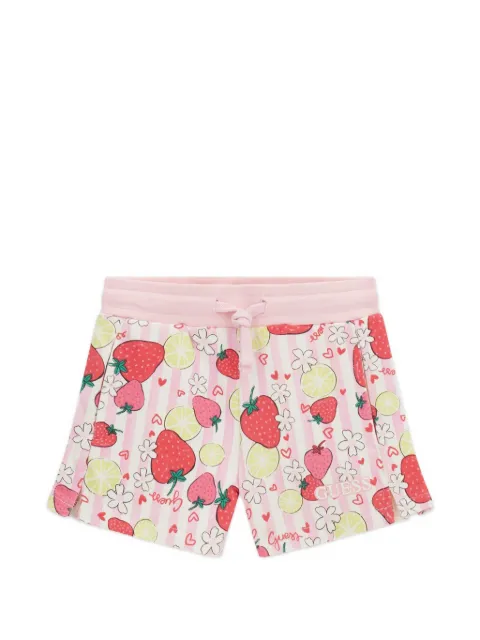 guess kids strawberry-print striped shorts