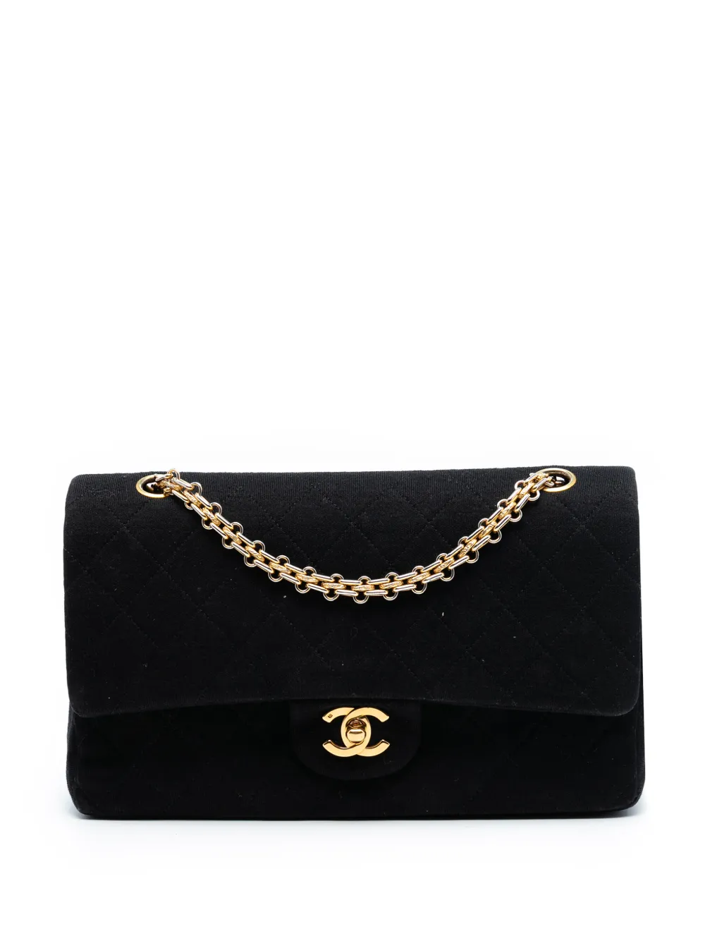 CHANEL Pre-Owned Borsa a spalla Classic Double Flap media in jersey con catena Bijoux 1989-1991 - Nero